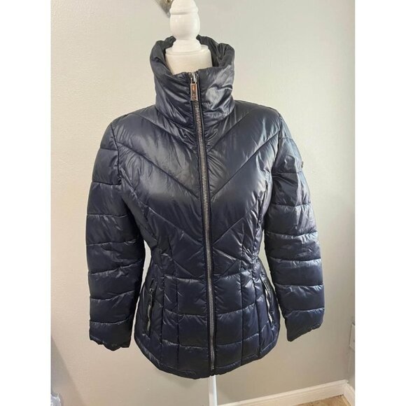 Kenneth Cole Navy Puffer Jacket Navy Blue Size XS - Picture 3 of 9